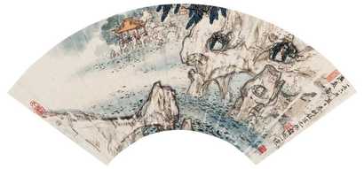 秦剑铭 1976年作 消夏图 扇面